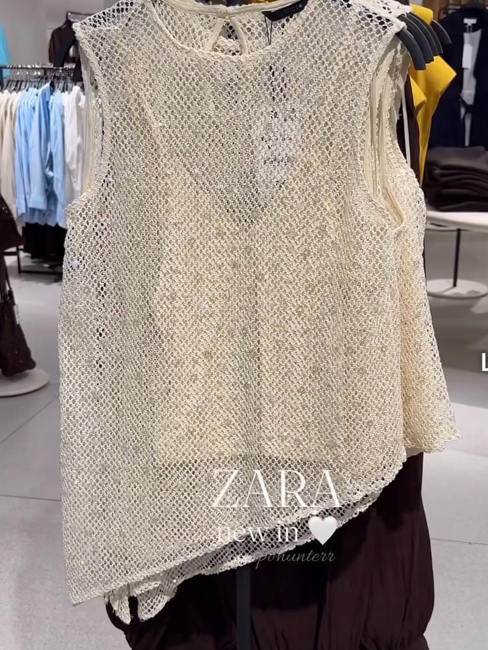 Zara Open-Knit Sleeveless Top in Cream